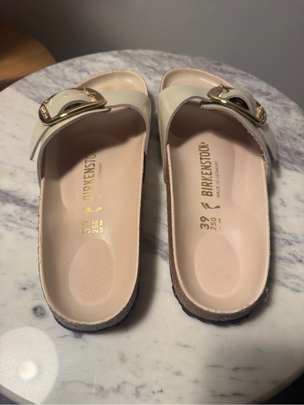 Birkenstock Womens Cream Patent Madrid Buckle Slide Sandals - Picture 2 of 4